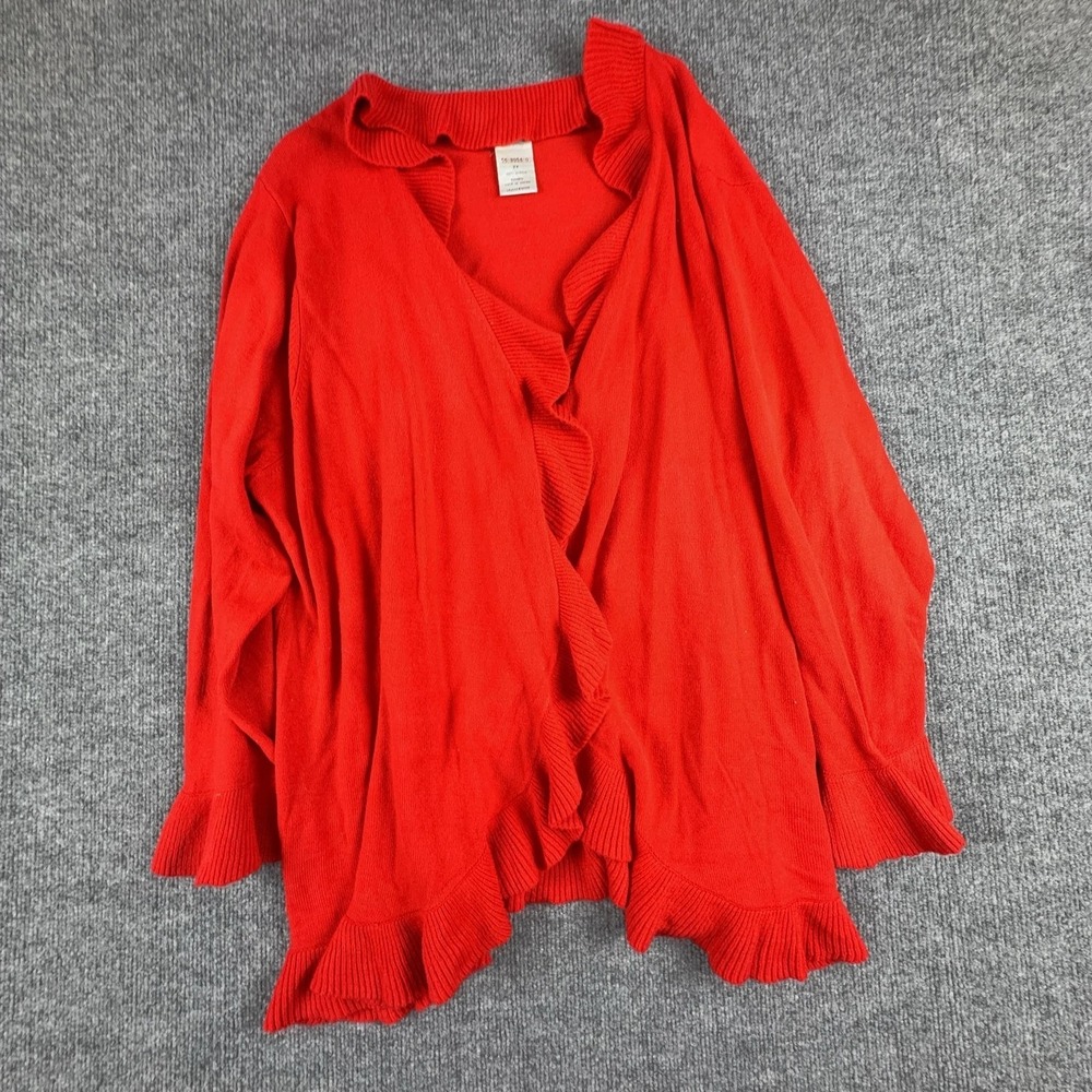 Catherine's Cardigan Sweater Womens 2X Red Ruffle‎ Open Front Knit Flare Sleeve